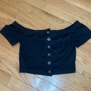 XS black button down crop top